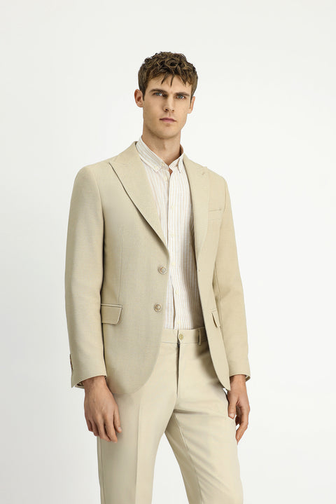 Light Beige 7 Drop Slim Fit Patterned Classic Jacket