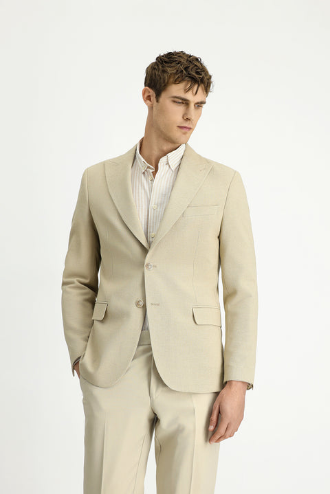 Light Beige 7 Drop Slim Fit Patterned Classic Jacket