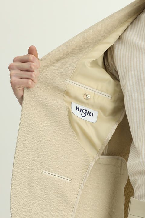 Light Beige 7 Drop Slim Fit Patterned Classic Jacket