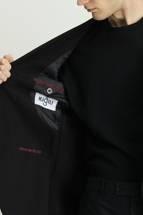 Black 6 Drop Regular Fit Standard Cut Lycra Patterned Sport Jacket