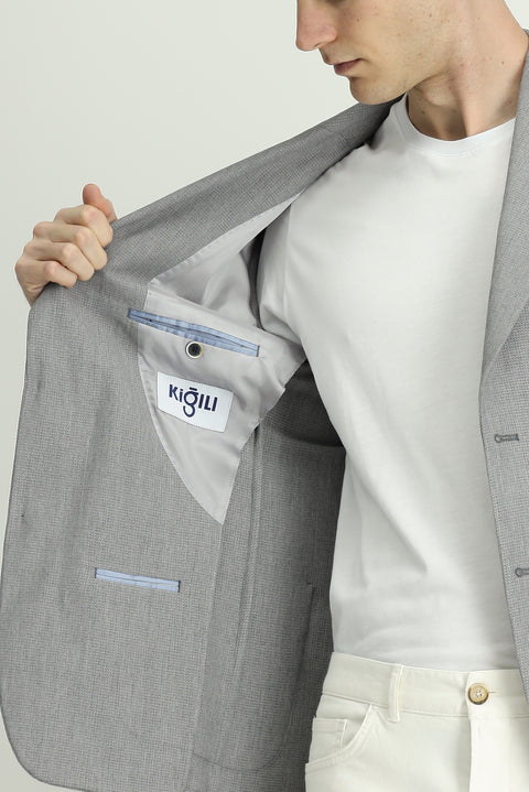 Medium Grey 6 Drop Regular Fit Standard Cut Lycra Patterned Sport Jacket