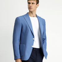 Blue 8 Drop Muscle Fit Long Athletic Cut Lycra Patterned Sport Jacket