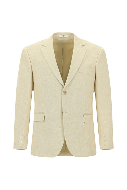 Light Beige 4-Drop Relaxed Fit Classic Jacket with Patterned Linen Blend