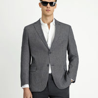 Black 7 Drop Slim Fit Classic Linen Blend Patterned Jacket
