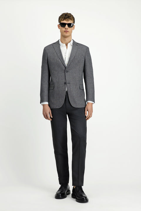 Black 7 Drop Slim Fit Classic Linen Blend Patterned Jacket