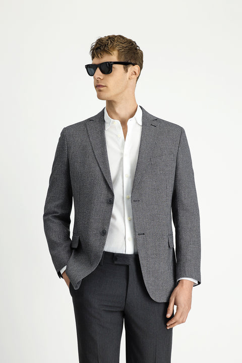 Black 7 Drop Slim Fit Classic Linen Blend Patterned Jacket