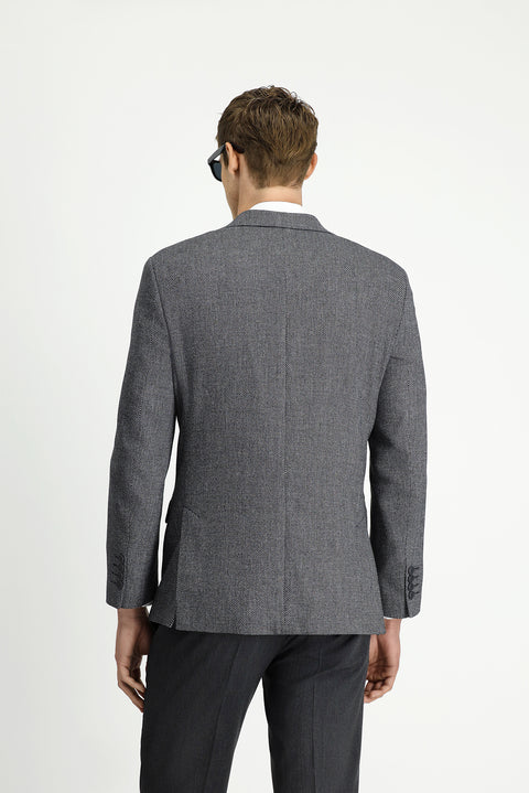 Black 7 Drop Slim Fit Classic Linen Blend Patterned Jacket