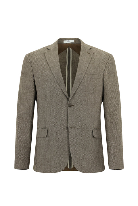 Medium Brown 7 Drop Slim Fit Classic Linen Blend Patterned Jacket