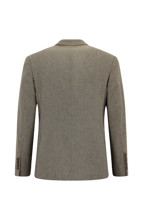 Medium Brown 7 Drop Slim Fit Classic Linen Blend Patterned Jacket