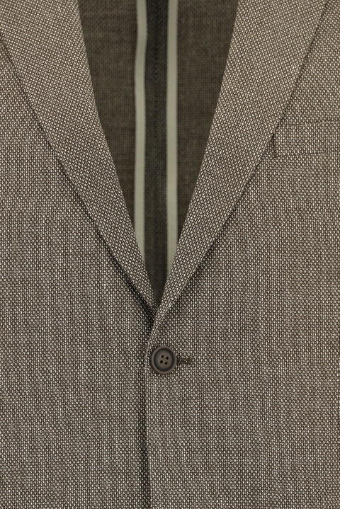 Medium Brown 7 Drop Slim Fit Classic Linen Blend Patterned Jacket