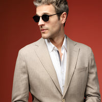 Medium Beige 7 Drop Slim Fit Classic Linen Blend Patterned Jacket