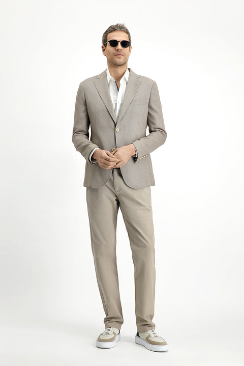 Medium Beige 7 Drop Slim Fit Classic Linen Blend Patterned Jacket