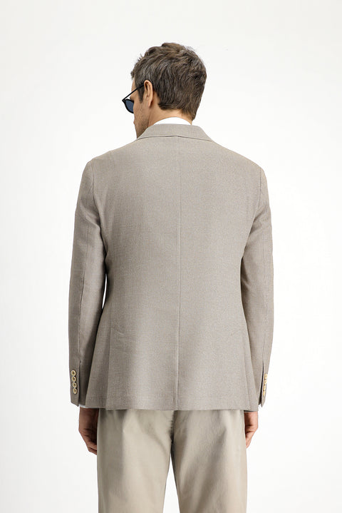 Medium Beige 7 Drop Slim Fit Classic Linen Blend Patterned Jacket