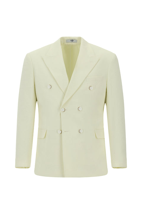 Cream 7 Drop Slim Fit Narrow Cut Patterned Waffle Double-Breasted Jacket