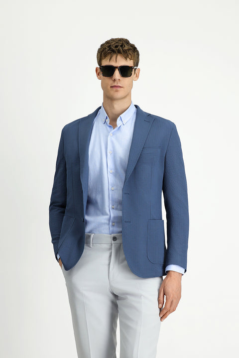 Indigo Techno-Line 4 Drop Relaxed Fit Relaxed Cut Patterned Waffle Sport Jacket