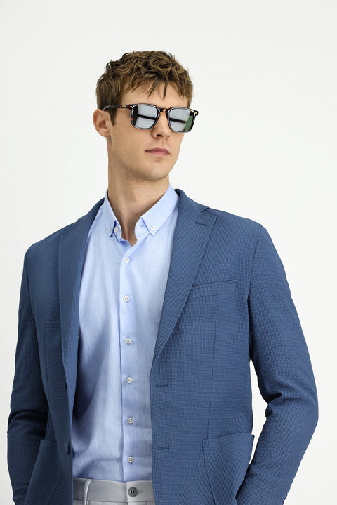 Indigo Techno-Line 4 Drop Relaxed Fit Relaxed Cut Patterned Waffle Sport Jacket