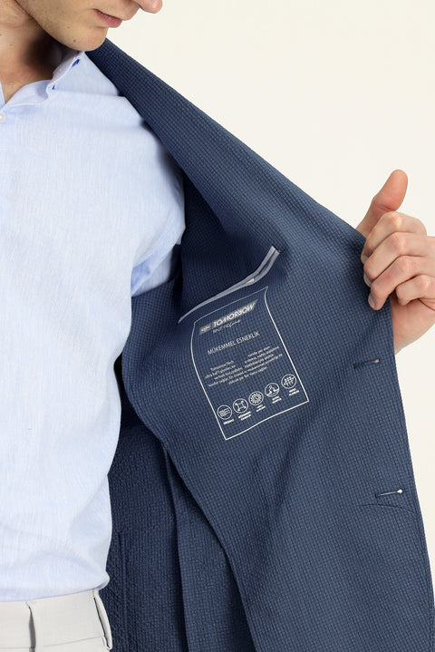 Indigo Techno-Line 4 Drop Relaxed Fit Relaxed Cut Patterned Waffle Sport Jacket
