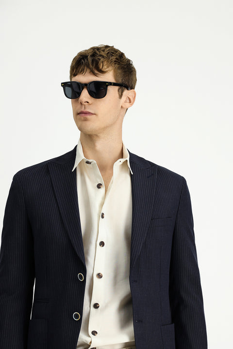 Dark Navy 7 Drop Super Slim Fit Extra Narrow Cut Striped Lycra Sport Jacket