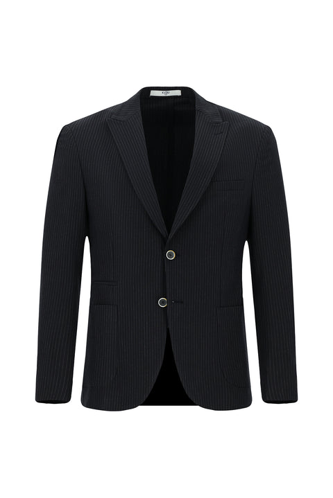 Dark Navy 7 Drop Super Slim Fit Extra Narrow Cut Striped Lycra Sport Jacket