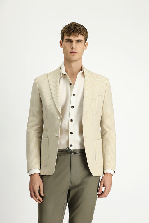 Light Beige 7 Drop Super Slim Fit Extra Narrow Cut Striped Lycra Sport Jacket