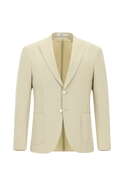 Light Beige 7 Drop Super Slim Fit Extra Narrow Cut Striped Lycra Sport Jacket