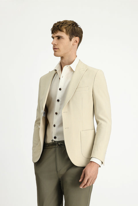 Light Beige 7 Drop Super Slim Fit Extra Narrow Cut Striped Lycra Sport Jacket