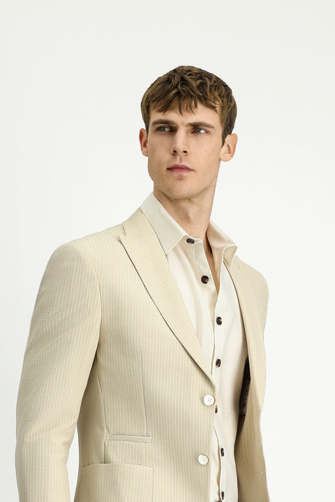 Light Beige 7 Drop Super Slim Fit Extra Narrow Cut Striped Lycra Sport Jacket