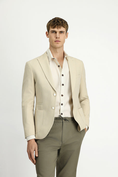 Light Beige 7 Drop Super Slim Fit Extra Narrow Cut Striped Lycra Sport Jacket