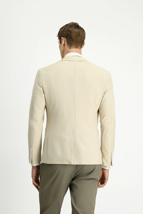 Light Beige 7 Drop Super Slim Fit Extra Narrow Cut Striped Lycra Sport Jacket