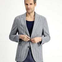 Medium Grey 6 Drop Regular Fit Striped Lycra Sport Jacket