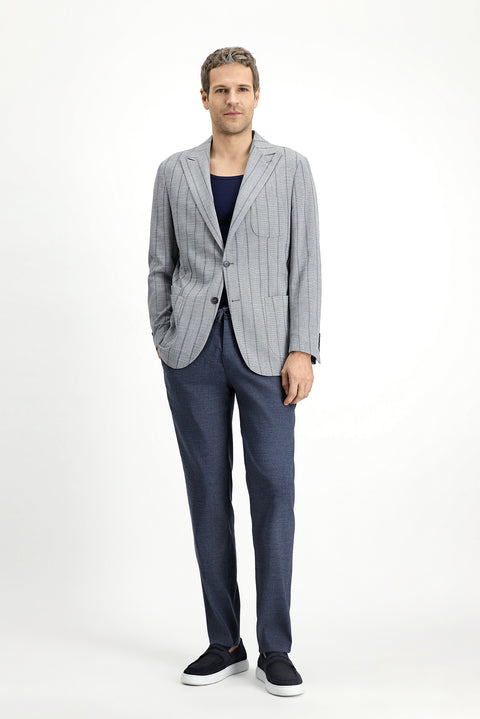 Medium Grey 6 Drop Regular Fit Striped Lycra Sport Jacket