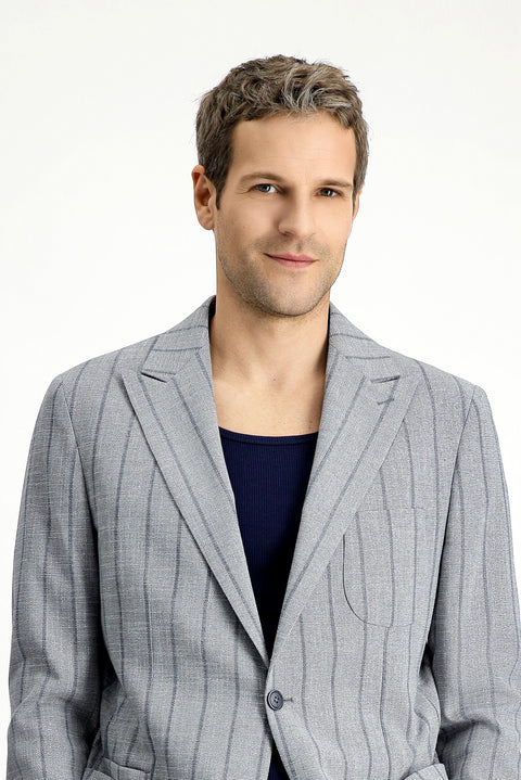 Medium Grey 6 Drop Regular Fit Striped Lycra Sport Jacket