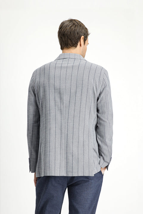 Medium Grey 8 Drop Muscle Fit Long Athletic Cut Striped Lycra Sport Jacket