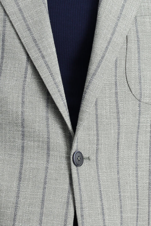 Medium Grey 8 Drop Muscle Fit Long Athletic Cut Striped Lycra Sport Jacket