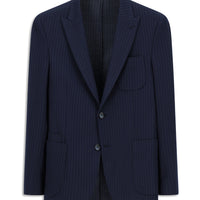 Dark Navy 7 Drop Super Slim Fit Extra Narrow Cut Striped Lycra Sport Jacket