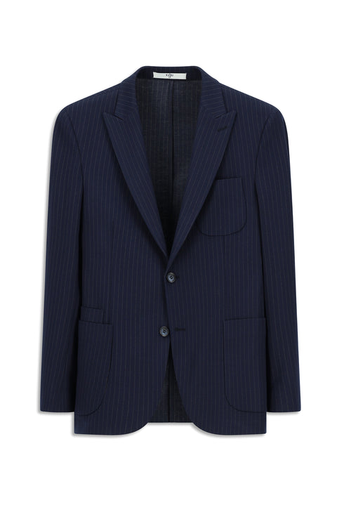 Dark Navy 7 Drop Super Slim Fit Extra Narrow Cut Striped Lycra Sport Jacket