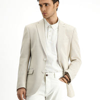 Light Beige 6 Drop Regular Fit Classic Cotton Striped Jacket