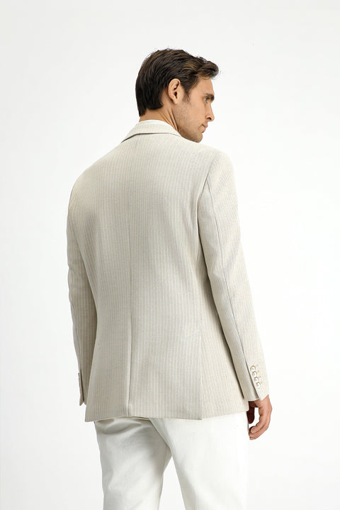 Light Beige 6 Drop Regular Fit Classic Cotton Striped Jacket