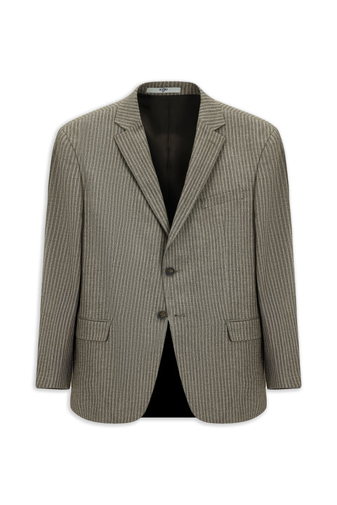 Dark Mink 4 Drop Relaxed Fit Classic Linen Blend Striped Jacket