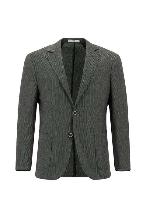Black 6 Drop Regular Fit Linen Blend Striped Sport Jacket