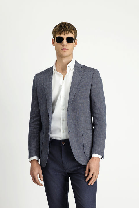 Dark Navy 4-Drop Relaxed Fit Linen Blend Striped Sport Jacket