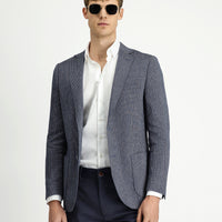 Dark Navy 7 Drop Slim Fit Linen Blend Striped Sport Jacket