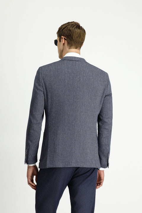 Dark Navy 7 Drop Slim Fit Linen Blend Striped Sport Jacket