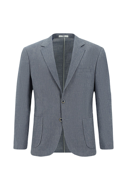 Dark Blue 6 Drop Regular Fit Linen Blend Striped Sport Jacket