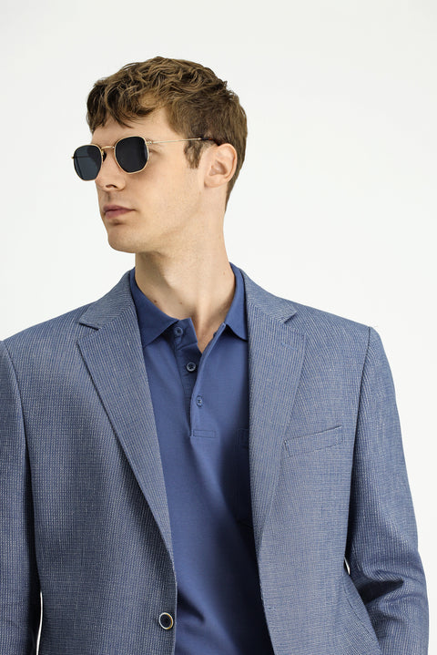 Dark Blue 6 Drop Regular Fit Linen Blend Striped Sport Jacket