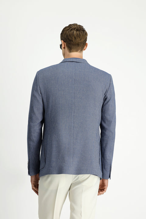 Dark Blue 6 Drop Regular Fit Linen Blend Striped Sport Jacket