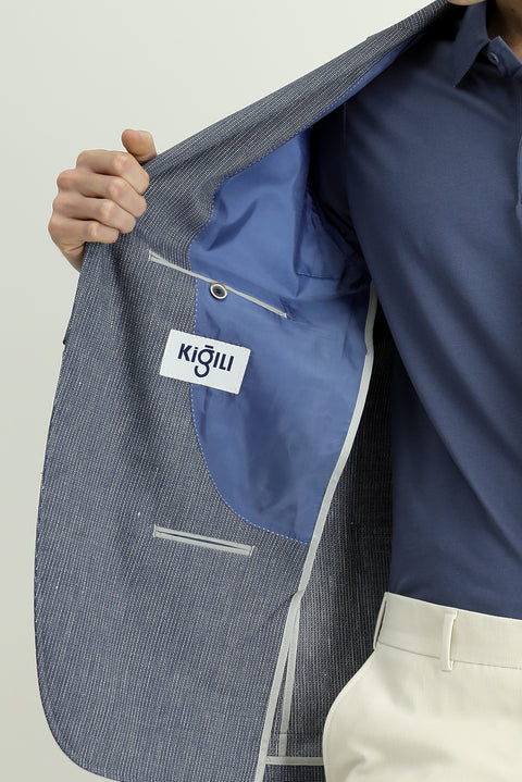 Dark Blue 6 Drop Regular Fit Linen Blend Striped Sport Jacket