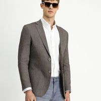 Medium Brown 6 Drop Regular Fit Linen Blend Striped Sport Jacket