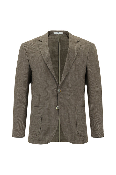 Medium Brown 6 Drop Regular Fit Linen Blend Striped Sport Jacket
