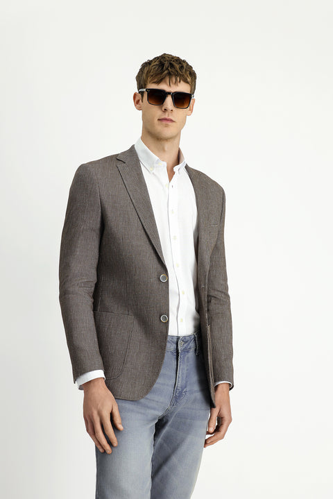 Medium Brown 4 Drop Relaxed Fit Linen Blend Striped Sport Jacket